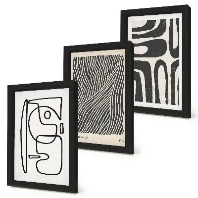 Tríptico com moldura padrões abstratos com linhas e texturas sobre fundo claro