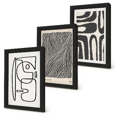 Tríptico com moldura Padrões abstratos com linhas e texturas sobre um fundo claro.