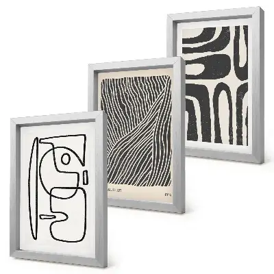 Tríptico com moldura padrões abstratos com linhas e texturas sobre fundo claro