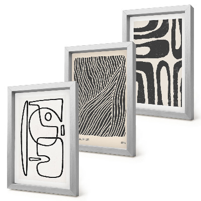 Tríptico com moldura Padrões abstratos com linhas e texturas sobre um fundo claro.