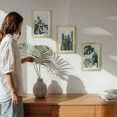 Tríptico com moldura Folhas estéticas de plantas tropicais de interior