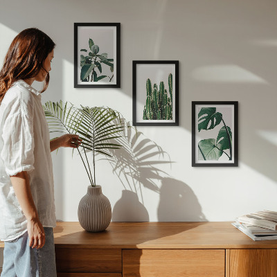 Tríptico com moldura Folhas estéticas de plantas tropicais de interior