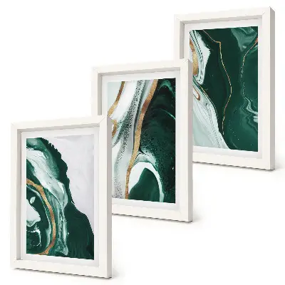 Conjunto de 3 quadros decorativos com padrões abstratos de pintura em verde e branco