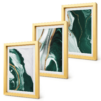 Conjunto de 3 quadros decorativos Padrões abstratos de pintura em verde e branco.