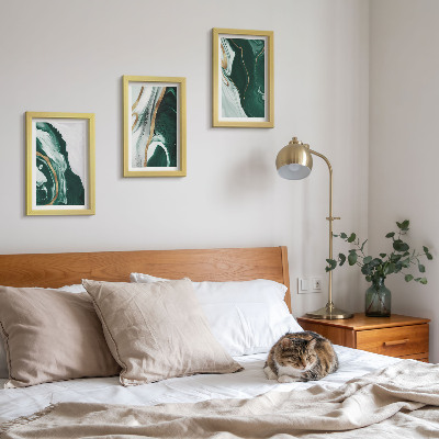 Conjunto de 3 quadros decorativos Padrões abstratos de pintura em verde e branco.