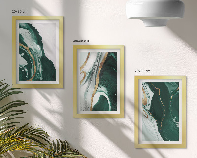 Conjunto de 3 quadros decorativos Padrões abstratos de pintura em verde e branco.