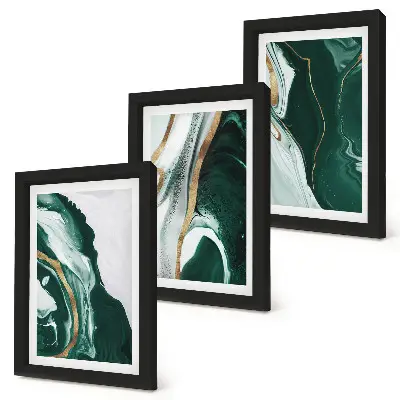 Conjunto de 3 quadros decorativos com padrões abstratos de pintura em verde e branco