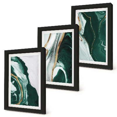 Conjunto de 3 quadros decorativos Padrões abstratos de pintura em verde e branco.