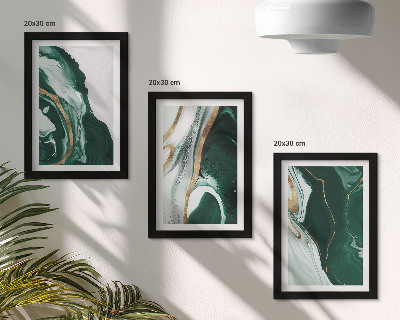 Conjunto de 3 quadros decorativos Padrões abstratos de pintura em verde e branco.