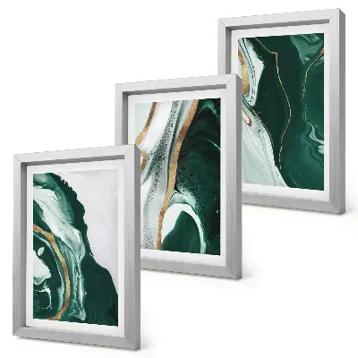 Conjunto de 3 quadros decorativos com padrões abstratos de pintura em verde e branco