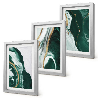Conjunto de 3 quadros decorativos Padrões abstratos de pintura em verde e branco.