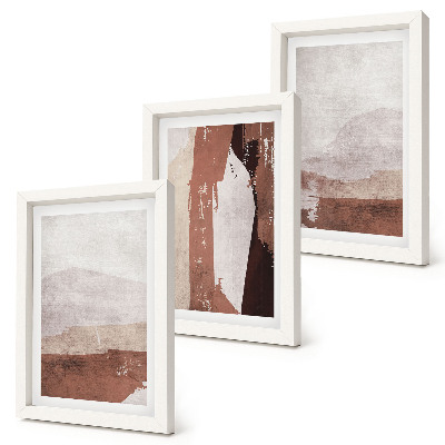 Tríptico com moldura Padrões abstratos em tons de marrom e bege.
