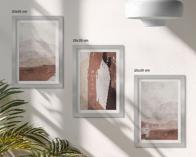 Tríptico com moldura Padrões abstratos em tons de marrom e bege.