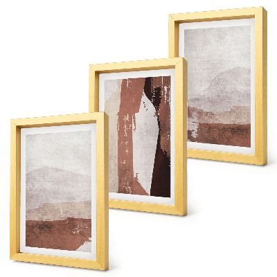Tríptico com moldura Padrões abstratos em tons de marrom e bege.