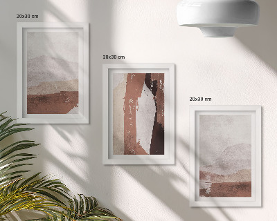 Tríptico com moldura Padrões abstratos em tons de marrom e bege.