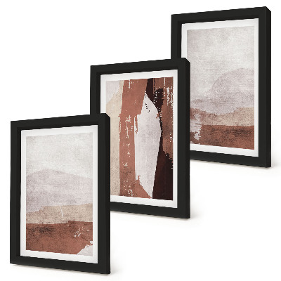Tríptico com moldura Padrões abstratos em tons de marrom e bege.