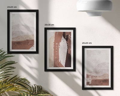Tríptico com moldura Padrões abstratos em tons de marrom e bege.