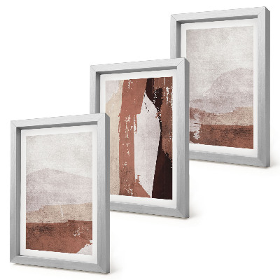 Tríptico com moldura Padrões abstratos em tons de marrom e bege.