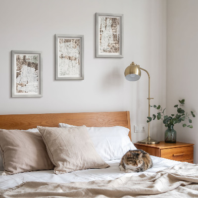 Conjunto de 3 quadros decorativos Padrões abstratos em tons de branco e marrom.