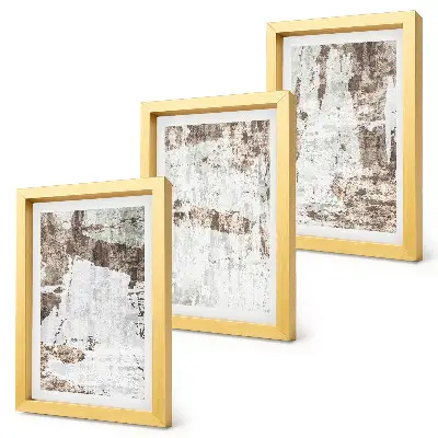 Conjunto de 3 quadros decorativos com padrões abstratos em tons de branco e marrom