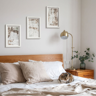 Conjunto de 3 quadros decorativos Padrões abstratos em tons de branco e marrom.