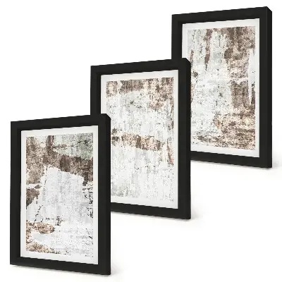 Conjunto de 3 quadros decorativos com padrões abstratos em tons de branco e marrom