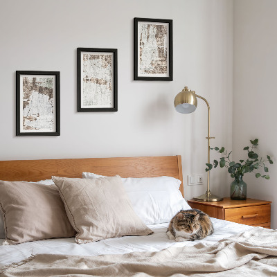 Conjunto de 3 quadros decorativos Padrões abstratos em tons de branco e marrom.