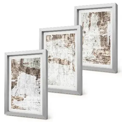 Conjunto de 3 quadros decorativos com padrões abstratos em tons de branco e marrom
