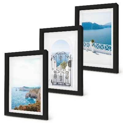 Conjunto de molduras com imagens Vista para o mar com arquitetura grega