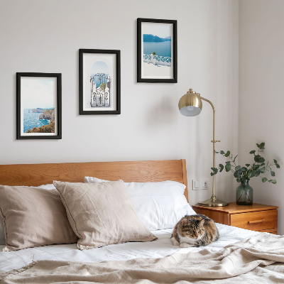 Conjunto de molduras com imagens Vista para o mar com arquitetura grega