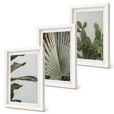 Tríptico com moldura Folhas de plantas tropicais em tons pastel.