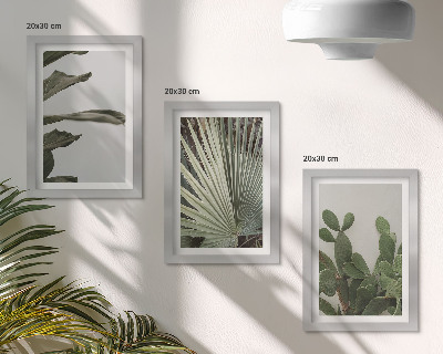Tríptico com moldura Folhas de plantas tropicais em tons pastel.