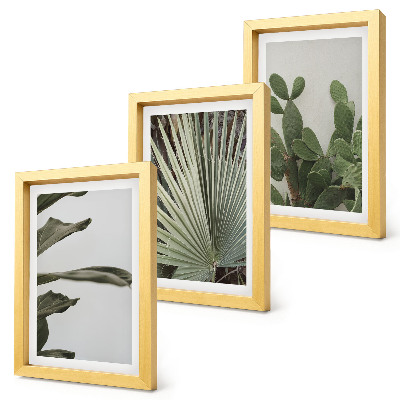 Tríptico com moldura Folhas de plantas tropicais em tons pastel.