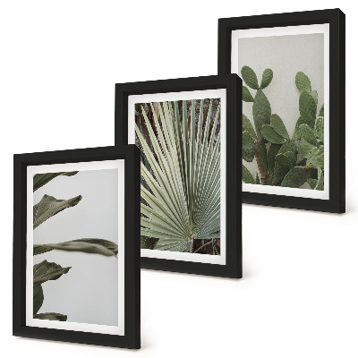 Tríptico com moldura Folhas de plantas tropicais em tons pastel.