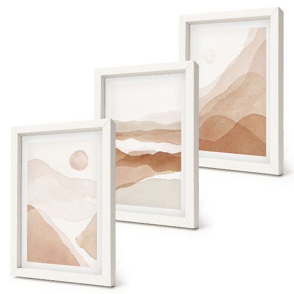 Conjunto de molduras com imagens Paisagens abstratas em tons de marrom e bege.