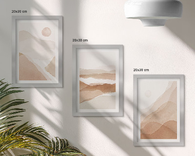 Conjunto de molduras com imagens Paisagens abstratas em tons de marrom e bege.