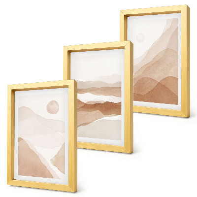 Conjunto de molduras com imagens Paisagens abstratas em tons de marrom e bege.