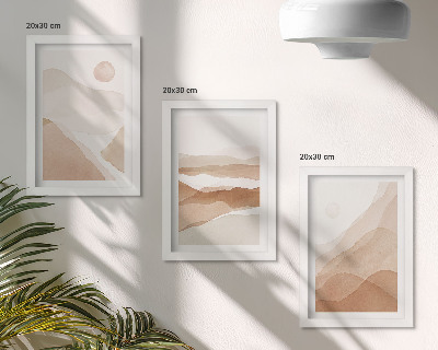 Conjunto de molduras com imagens Paisagens abstratas em tons de marrom e bege.