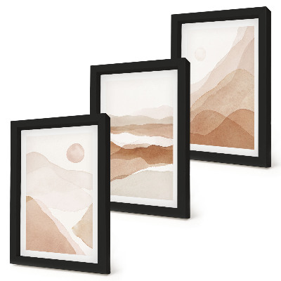 Conjunto de molduras com imagens Paisagens abstratas em tons de marrom e bege.