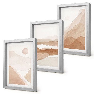 Conjunto de molduras com imagens Paisagens abstratas em tons de marrom e bege.