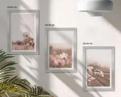 Tríptico com moldura flores silvestres em prados no verão com paisagens românticas