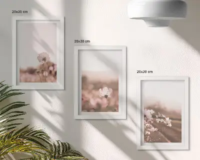 Tríptico com moldura flores silvestres em prados no verão com paisagens românticas