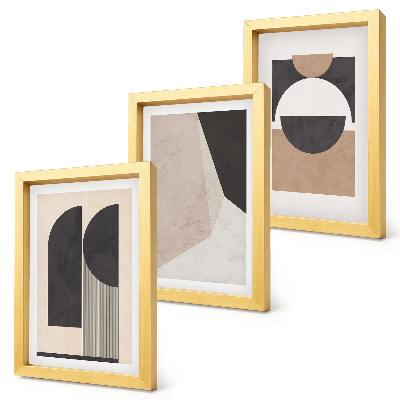 Conjunto de molduras com imagens Formas abstratas em tons de bege e marrom.