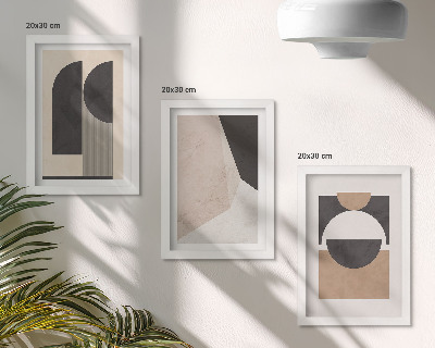 Conjunto de molduras com imagens Formas abstratas em tons de bege e marrom.