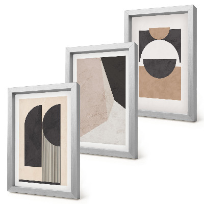 Conjunto de molduras com imagens Formas abstratas em tons de bege e marrom.
