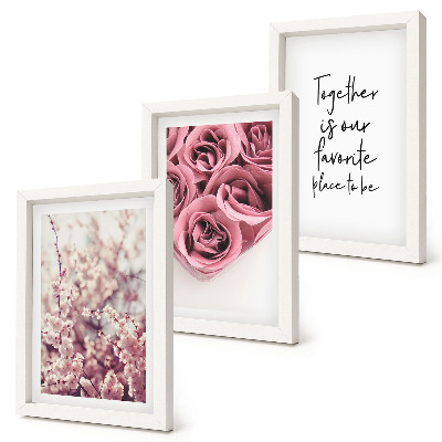 Conjunto de 3 quadros decorativos Flores e buquês de rosas com inscrição feita à mão