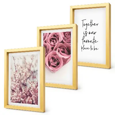 Conjunto de 3 quadros decorativos com flores e buquês de rosas com inscrição feita à mão