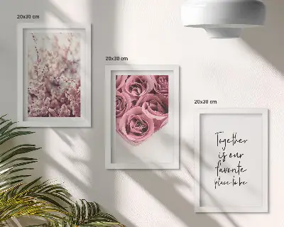 Conjunto de 3 quadros decorativos com flores e buquês de rosas com inscrição feita à mão