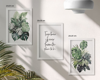 Conjunto de molduras com imagens Folhas verdes de plantas tropicais com inscrição decorativa