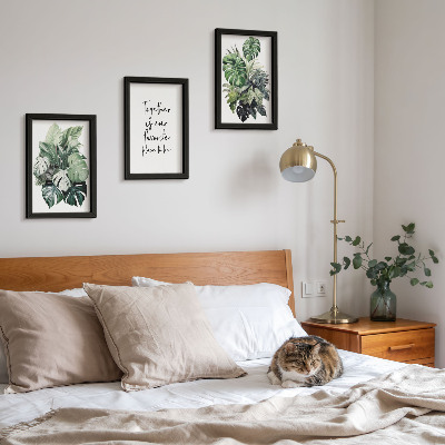 Conjunto de molduras com imagens Folhas verdes de plantas tropicais com inscrição decorativa